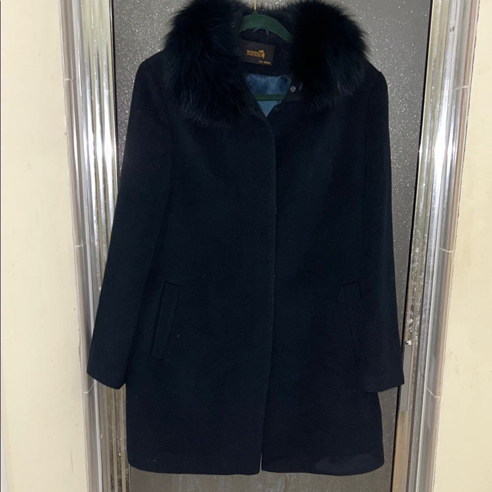 Wool blend fox fur coat